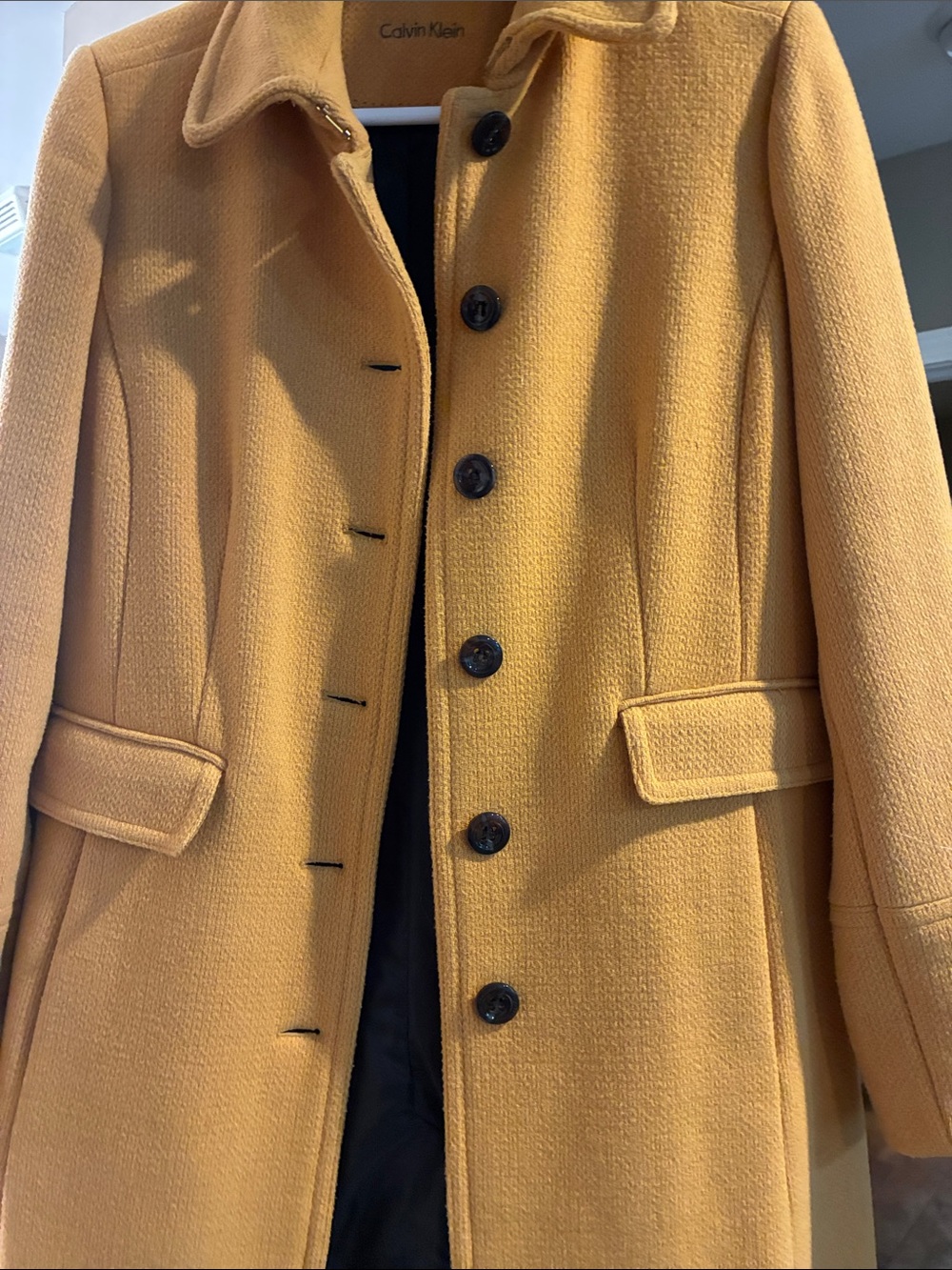 Calvin Klein Golden Mustard Wool Pea Coat